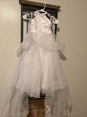 Youngland White Satin Halter Tulle Cascade Dress